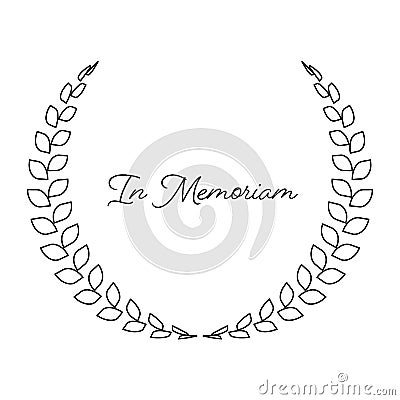 Funeral wreath with In Memoriam label. Rest in peace. Simple flat black illustration Vector Illustration