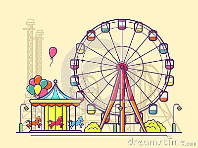 Funfair with ferris wheel Vector Illustration