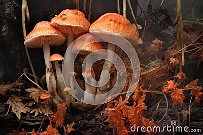 fungi sporangia with spores on decaying foliage Stock Photo