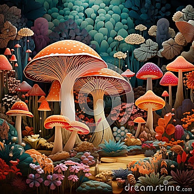 Fungi Wonderland: Intricate Patterns of Mushroom Magic Stock Photo