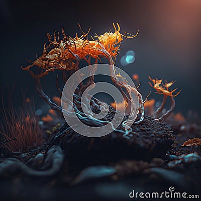 From Fungus to Parasite, The Intriguing Life Cycle of Cordyceps, generative ai Stock Photo