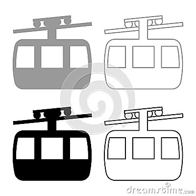 Funicular air way cable car Ski lift Mountain resort Aerial transportation tourism Ropeway Travel cabin icon outline set black Vector Illustration