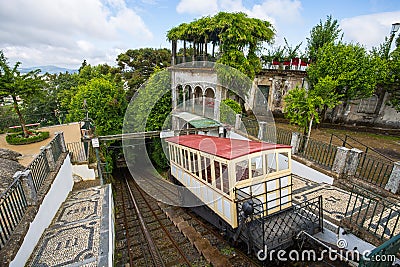 Funicular of Braga, Portugal. It reaches Bom Jesus do Monte Sanctuary. The most old funicular of the world, using water as motive Stock Photo