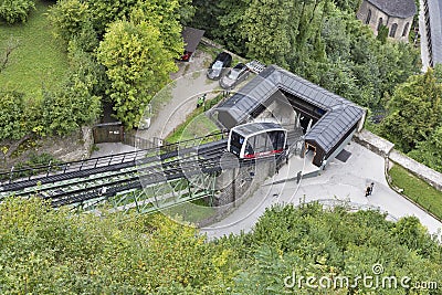 Funicular cable car in Salzburg, Austria Editorial Stock Photo