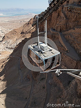 Funicular in fortress Masada, Israel Stock Photo