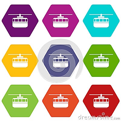 Funicular icon set color hexahedron Vector Illustration