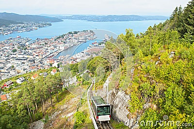 Funicular on Mount Floyen in Bergen, Norway Stock Photo