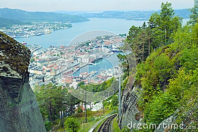 Funicular on Mount Floyen in Bergen, Norway Stock Photo