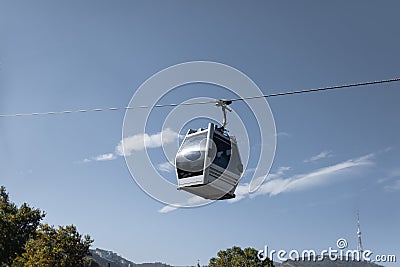 Funicular moves to the top, bottom view. Gorgeous views and great landscapes Stock Photo