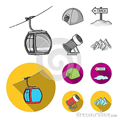 Funicular, tent, road sign, snow cannon. Ski resort set collection icons in monochrome,flat style vector symbol stock Vector Illustration