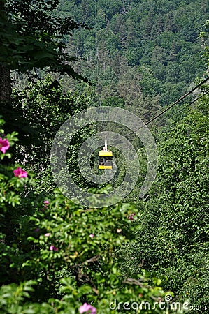 Funicular tram takes people across the glen. Stock Photo