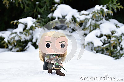 Funko Pop action figure of elf Legolas from fantasy movie The Lord of the Rings. Editorial Stock Photo