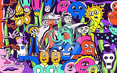 Funky monster collage Vector Illustration