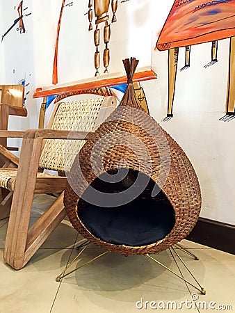 Funky Cat Bed on Display in Modern Museum Editorial Stock Photo