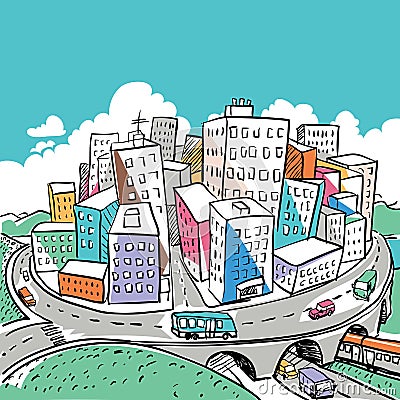 Funky city doodle illustration Vector Illustration