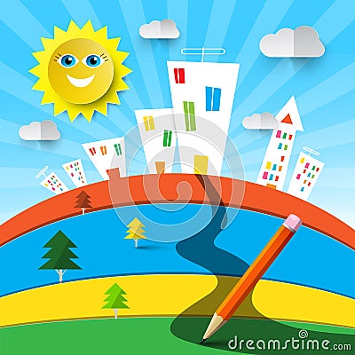 Funky Colorful Landscape Cartoon Vector Illustration