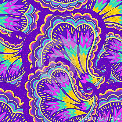 Funky colorful seamless psychedelic pattern for design and decoration. Vector Illustration