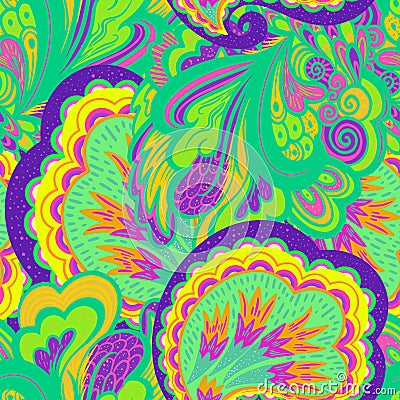 Funky colorful seamless psychedelic pattern for design and decoration. Vector Illustration