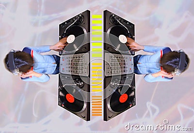 Funky female dj pattern Stock Photo