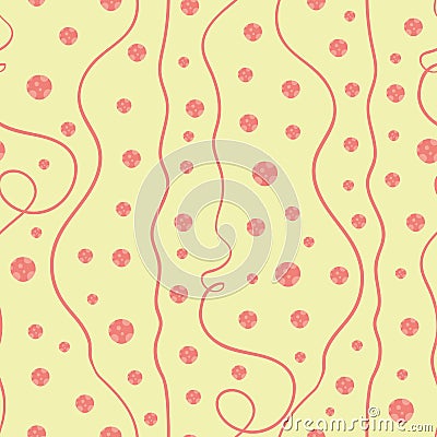 Funky hand-drawn coral circles and doodle lines seamless vector pattern on bright yellow background. Great for wellness Vector Illustration