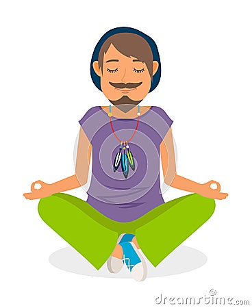 Funky hippie man yoga meditation Vector Illustration