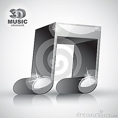 Funky metallic double musical note 3d modern style icon isolated Vector Illustration