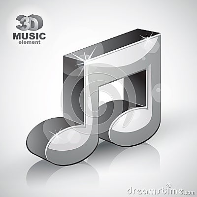 Funky metallic musical note 3d modern style icon isolated. Vector Illustration