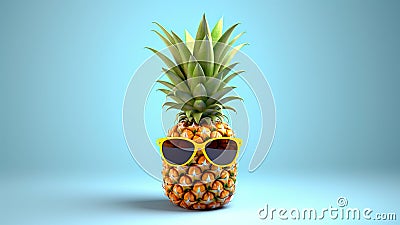 A funky pineapple with sunglasses isolated on white background. Generative AI Stock Photo