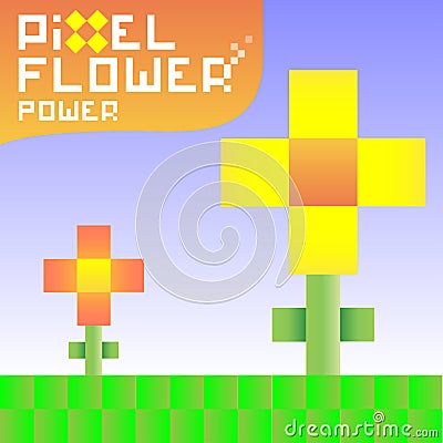 Funky pixel flowers Vector Illustration