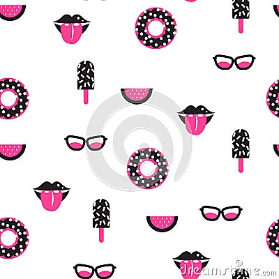 Funky pop pink and black vector seamless pattern. Vector Illustration