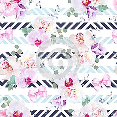 Funky seamless vector pattern in purple, pink and white tones. Vector Illustration