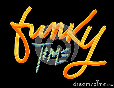 funky time, words made in digital painting, logo design, black background Stock Photo