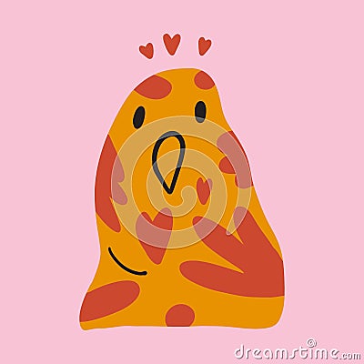 Funky ugly happy Valentines parrot, groovy cute comic character. Boho doodle modern print funny handdrawn childish art Vector Illustration