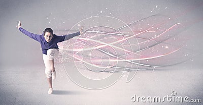 Funky urban dancer with glowing lines Stock Photo