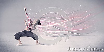 Funky urban dancer with glowing lines Stock Photo