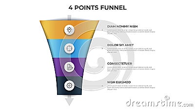 funnel arrow diagram with 4 points, options, list, infographic element template vector Stock Photo