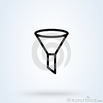 Funnel, filter icon or logo line art style. Outline Strainer concept. Data filter vector illustration Vector Illustration