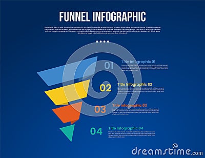 funnel infographic with skew shape sharp edge with 4 point with dark style for slide presentation Stock Photo
