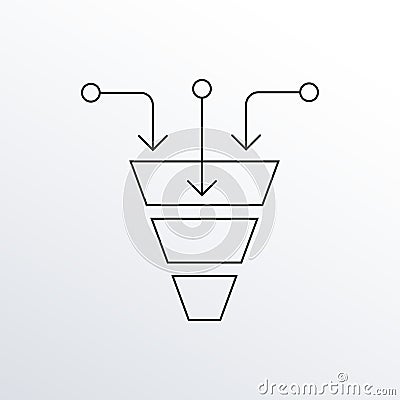 Funnel line icon. Cone with arrows. Sales and marketing design element. Vector illustration. Vector Illustration