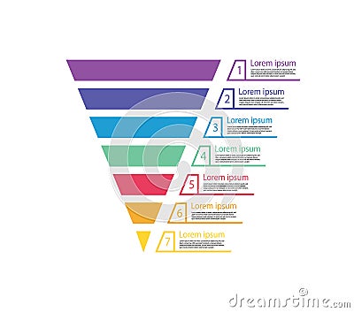 Funnel sale. Chart of marketing. Pyramid for infographic of process. Diagram with cone and step. Graphic template for funnel sales Vector Illustration