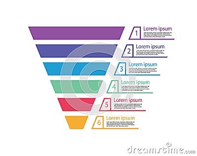 Funnel sale. Pyramid for infographic of process. Chart of marketing. Diagram with cone and step. Graphic template for funnel sales Vector Illustration