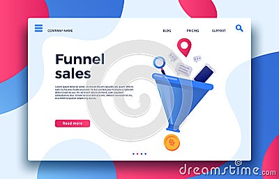 Funnel sales. Landing page business marketing sales generation, buyer conversion and money profit generations vector Vector Illustration