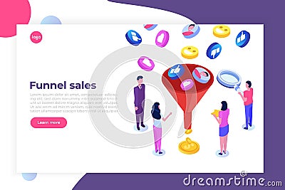Funnel sales, lead generation, Online or permission marketing Vector Illustration