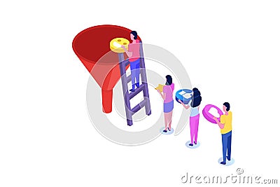 Funnel sales, lead generation, Online or permission marketing Vector Illustration