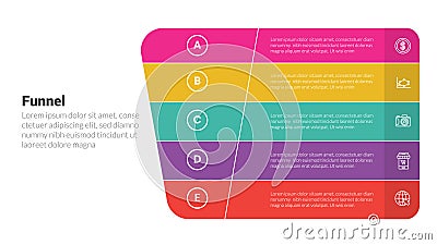 funnel shape infographics template diagram with round shape reverse pyramid and 5 point step creative design for slide Stock Photo