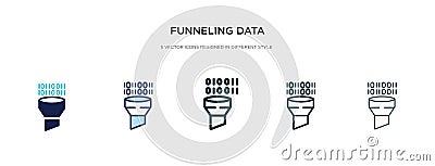 Funneling data icon in different style vector illustration. two colored and black funneling data vector icons designed in filled, Vector Illustration