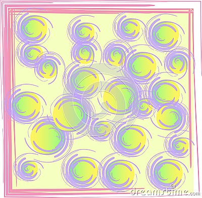 Funny abstract background: green balls with a violet stroke on a yellow background . Vector Illustration