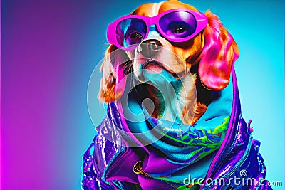 Funny abstract colorful fahion pet dog animal model Stock Photo