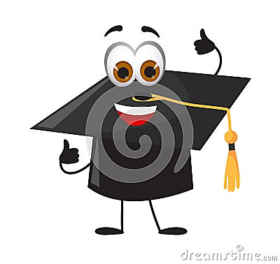 Funny Academic Cap - Trencher-cap with eyes on white background Vector Illustration