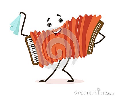 Funny Accordion Musical Instrument Cartoon Character Vector Illustration Vector Illustration